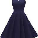 GOOBGS Women's 1950s Retro Vintage Spaghetti Strap Cocktail Swing Dresses with Pockets (Medium, A-navy Blue)