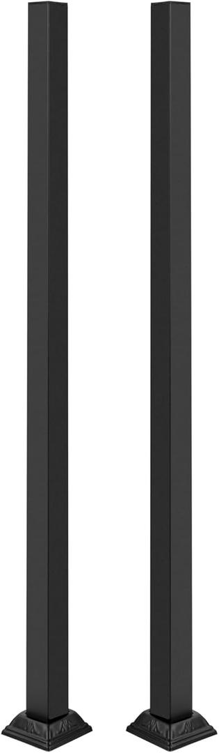 2PCS Black Deck Railing Wrought Iron Handrail Kit, 38/48/60 inch Aluminum Railing Post Kit, Stair Balusters with Rectangular Base for Steps, Stairway, Deck, Patio Stairs (38")