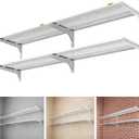 Aecxm 2-Pack 2 Tier 1.3x3ft Garage Shelving Wall Mounted, 500lbs Load Capacity，15.6x36inch per Shelf Height Cassette Adjustable Floating Shelves White, 4pack-1.3x3ft