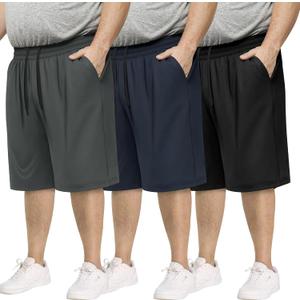 BOOJO 3 Pack Big and Tall Mens Gym Shorts - Basketball Black Athletic Workout Shorts with Pockets Gym Clothes (5X-Large Big Tall) (Blue)