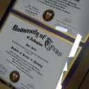 GraduationMall Double 8.5x11 Diploma Frame,Solid Wood & Tempered Glass,Black Finish with Gold Trim,Purple & Gold Mat