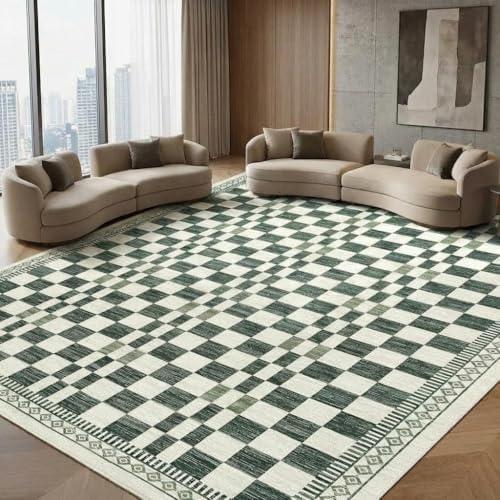 GarveeHome 9x12 Area Rug for Large Bedroom Modern Abstract Geometric Floor Carpet Low Pile Non-Slip High Traffic Dining Rugs Contemporary Checkered Area Rug for Living Room Sage Green