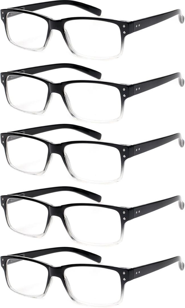 NORPERWIS Reading Glasses 5 Pairs Quality Readers Spring Hinge Glasses for Reading for Men and Women (5pcs - Black/Clear, 1.50)