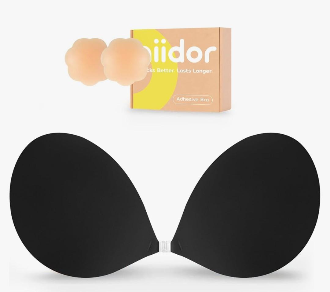Niidor Adhesive Bra Strapless Ultra Sticky Invisible Push up Silicone Bra Multiple Colors Sizes Reusable for Backless Dress Size D