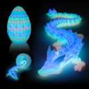 3D Printed Dragon Egg - Surprise Egg with 12" Flexible Crystal Dragon Inside, Mythical 3D Printed Gift Toy, Desk Executive Pet, Figurine Decor for Christmas, Birthday, Easter (Glow Rainbow)