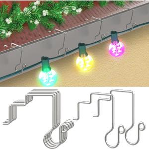 100PCS Christmas Light Hooks for Gutter Guards with Perforated or Mesh, Stainless Steel Hanger Clips for Hanging Outside Christmas Lights Strings, Outdoor Windproof Anti-Slip Metal Hooks 