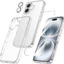 Maxdara for iPhone 16 Clear Case, iPhone 16 Case with Tempered Glass Screen Protector and Camera Lens Protector Drop Protection Slim Phone Case for iPhone 16 6.1 Inch (Clear+Clear)