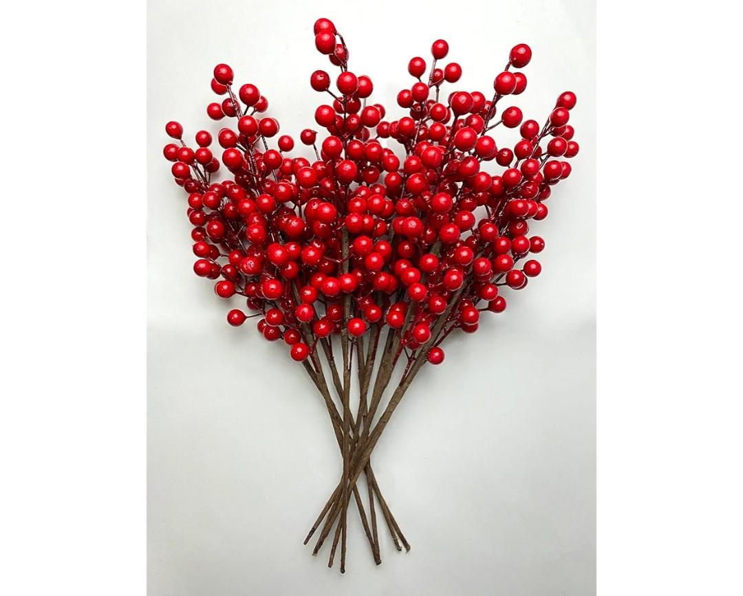 10Pcs Artificial Red Berry Stems, 15.5 Inch Christmas Holly Berry Branches Red Berry Picks for Christmas Tree Wreath Decor Winter Holiday Wedding Home Vase Crafts Decorations