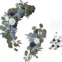 Gkvszy Wedding Flower Swag (Set of 2) for Wedding Welcome Sign Arch Artificial Flower Floral Swag Decor Wedding Ceremony Reception Party Decoration Navy, Dusty Blue and White