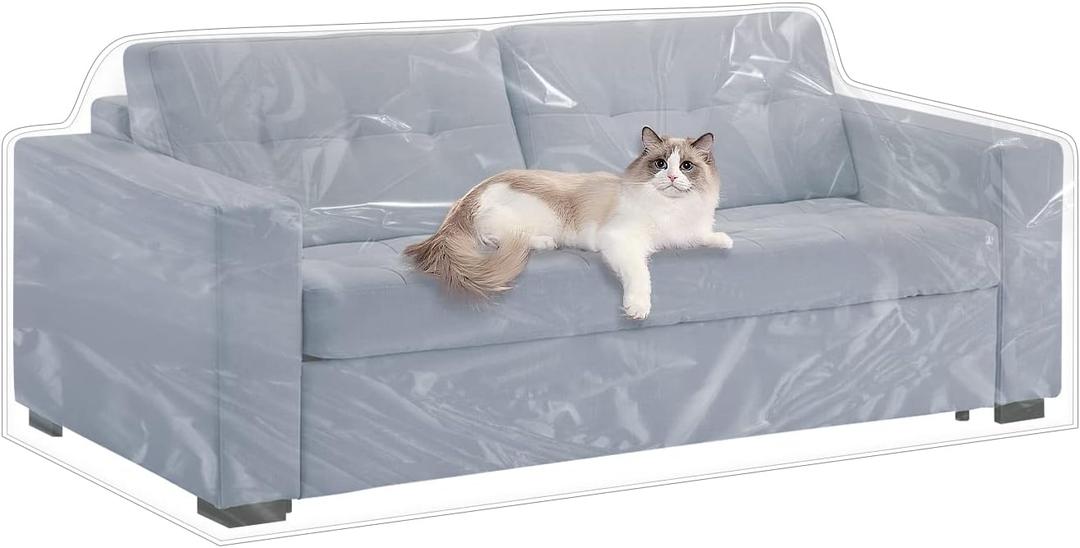 Plastic Loveseat Cover - 84" W x 40" D x 36" RH x 18" FH - Heavy Duty Vinyl, Waterproof, Slipover for Pets & Scratch Proof Furniture Protection (Transparent)