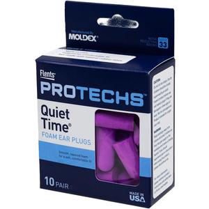 Flents Protechs Foam Ear Plugs, 10 Pair with Case for Sleeping, Snoring, Loud Noise, Traveling, Concerts, Construction, Studying, Work, Shooting, NRR 33, Purple, Disposable, Made in the USA