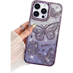 BITOBE Designed for iPhone 12 Pro Max, Cute 3D Butterfly Case Slim Plating Glitter Bling Luxury Cover for Women Girls Protective Camera Protection Bumper 6.7" Purple
