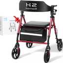 Walkers for Seniors with Seat, Foldable Rolling Walker with Durable Aluminum, Dual Adjustable Height Rolling Walker, 8" Wheels for Adults, All Terrain rollator| Jujube Red
