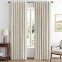 MIULEE 100% Blackout Linen Curtains for Bedroom, Linen Beige Solid Luxury Decor Thermal Insulation Room Darkening Drapes for Living Room Nursery Back Tab Rod Pocket 42 x 84 Inches, 2 Panels