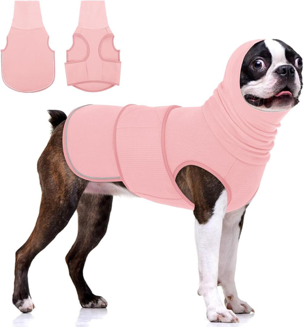 KOESON Dog Calming Vest with Soft Ear Wrap, Breathable Dog Thunder Jacket with Adjustable Hook & Loop, Reflective Puppy Anxiety Relief Jacket for Fireworks, Thunder, Travel, Separation, Pink XS
