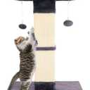 34" Cat Scratching Post for Indoor Cats, Sisal Cat Scratcher with Large Plush Perch, Vertical Posts with Elevated Bed and with Two Dangling Balls, Removable & Washable Cover, Dark Grey