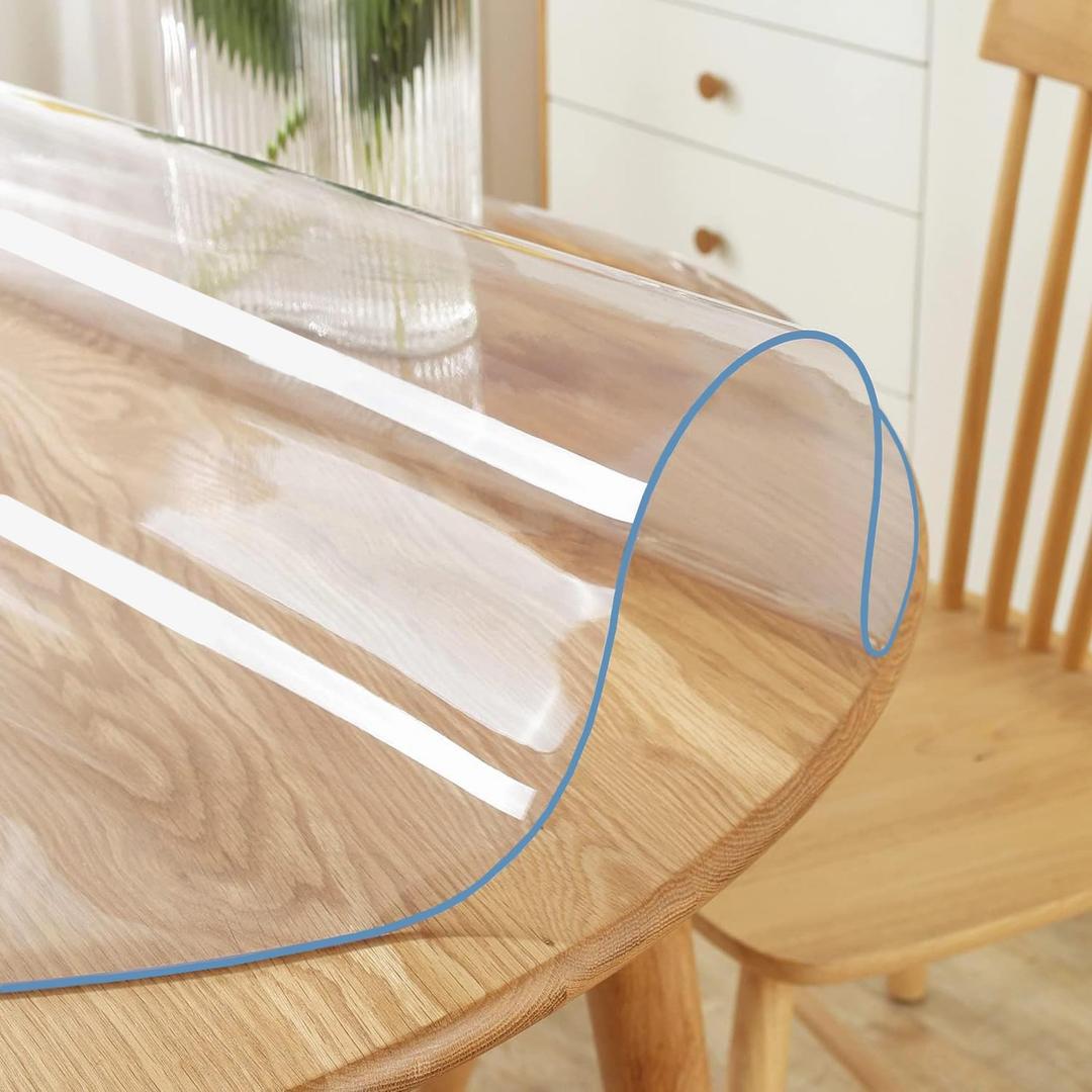 Multi-Size 36 inch Dia Round PVC Clear Table Protector 1.5mm Thick Plastic Tablecloth Large Clear Vinyl Table Pad Mat Protective for Office Desk Dining Coffee End Dinner Tabletop Wipeable Waterproof, 36.2"