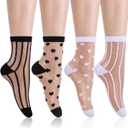 4 Pairs Sheer Socks Women Lace Socks Summer Cool Cute Crew Sock Thin Lace Mesh Casual See Through Sock