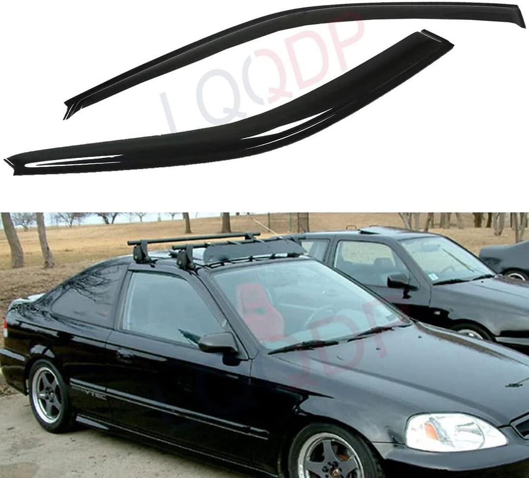 2pcs Front Smoke Sun/Rain Guard Outside Mount Tape-On Window Visors Compatible with 96-00 Civic 2-Door Coupe/3-Door Hatchback
