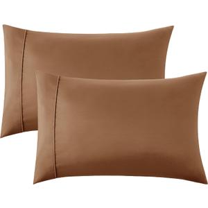 Bedsure Queen Pillow Cases Set of 2 - Brown Brushed Microfiber Pillowcase 2 Pack, Super Soft and Cozy Cooling Pillow Case Covers with Envelope Closure, Wrinkle, Fade and Stain Resistant, 20x30 Inches