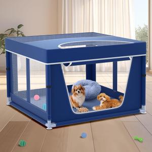 42x42x26 Inches Puppy Playpen with Top Cover, Dog Playpen for Small or Puppy, DogFence Pet Playpen for Indoor & Outdoor, Sturdy Safety Dog Pen with Durable Mesh Windows, Blue 42x42x26 Inches Puppy Playpen with Top Cover, Dog Playpen for Small or Puppy, DogFence Pet Playpen for Indoor & Outdoor, Sturdy Safety Dog Pen with Durable Mesh Windows, Blue
