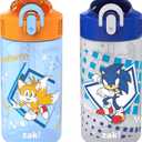 Zak Designs Sonic Kids' 2-Pack Leak-Proof Water Bottles With Straw, Handle and Pop-Up Spout Cover (Sonic the Hedgehog)