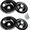 Black Stove Drip Pans Set of 4 Fit for Ken-more, Fri-gidaire Stove, Porcelain Drip Pans Replace 5304430149, 5304430150, 318067041, 318067051 by Fetechmate - Include 2 6-In and 2 8-In Burner Drip Pan