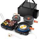 Hisencn Camping Stove,2 Burner Propane Stove,20000 BTU/h Camping Cooking set Includes Frying Pan,Kettle and Pot,Adjustable Burners & Piezo Ignition,Portable stove for camping Outdoor,Black