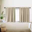 KOUFALL Small Window Curtains for Bathroom, Thermal Winter Insulated Short Curtain for Bedroom Kitchen, Wide 34 x Length 24 Inch,Beige