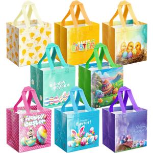 ysmile Non-Woven Easter Gift Bag for Kids Reusable with Handle, Carrot Bunny Chick Basket, Treat Bag Small Egg Hunt Bag 8 Pack