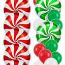 Christmas Foil Balloons 30PCS, Large Red Green Candy Cane Swirl Balloons Kit for Christmas Party Birthday Decorations, Mylar Balloon Arch Set with ribbons, Easy to Inflate & Hang