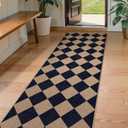 Lahome Coline Checkered Easy Jute Runner Rug, Carpet Runners for Hallway 8ft Washable Rug Non Slip Kitchen Runner, Checkerboard Black Indoor Outdoor Carpet for Entryway