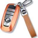 QBUC for Ford Key Fob Cover with Keychain Full Protection Durable ABS Shell Compatible with 2018-2025 Expedition Explorer Edge Escape Mustang Bronco F-150 Ranger Maverick Lincoln(Orange)
