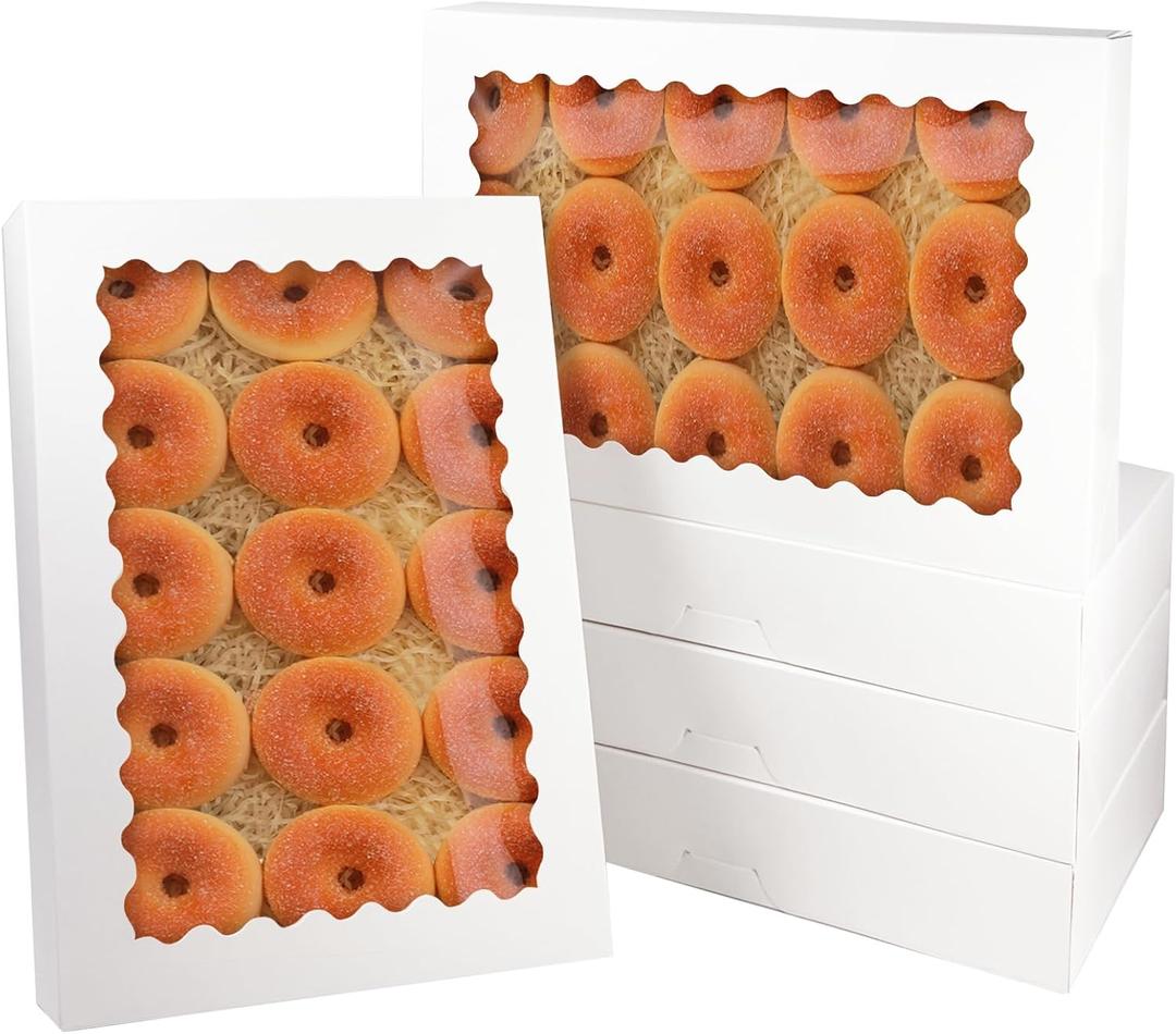qiqee Auto-pop Up 14x10x2.5 Inch White Cookie Box with Window 15Pcs Pastry Macaron Bakery Box For Packaging