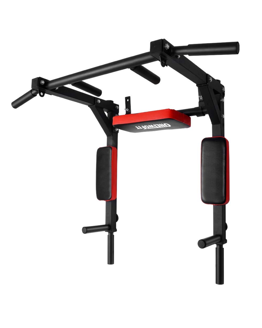 OneTwoFit Multifunctional Wall Mounted Pull Up Bar Chin Up bar Dip Station for Indoor Home Gym Workout, Power Tower Set Training Equipment Fitness Dip Stand Supports to 440 Lbs OT126