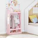 UTEX Kids Dress up Storage with Mirror,Costume Wardrobe for Kids, Open Hanging Armoire Closet,Pretend Storage Closet, Costume Storage Dresser (Pink), 24.53x 14.96 x 45.3