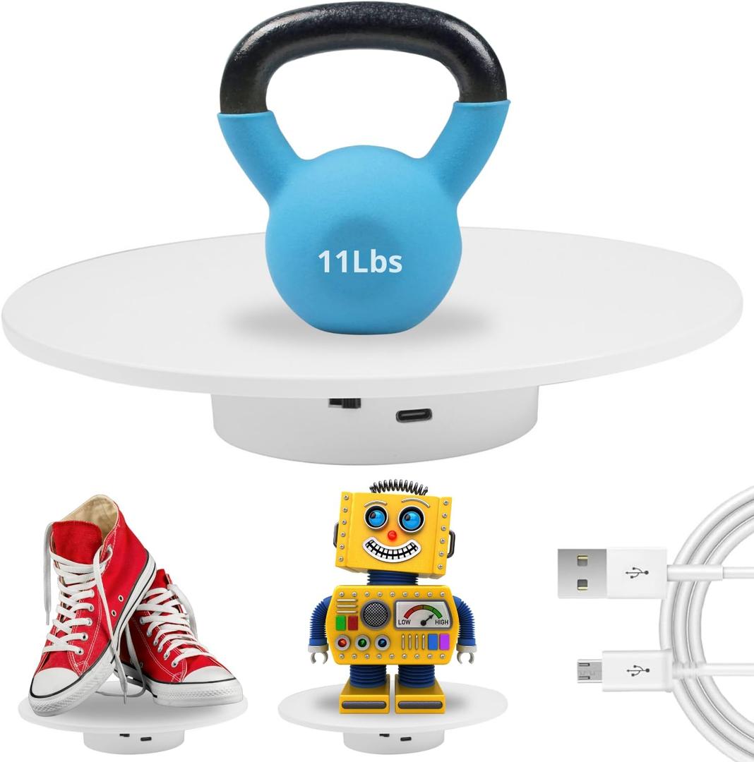 fotoconic 7.87 Inches/20cm Motorized Rotating Display Stand, 360 Electric Rotary Turntable Base Lazy Susan, Load-Bearing 11Lbs, for Photography Crafts Jewelry Toy Collectible Display (ND200C)