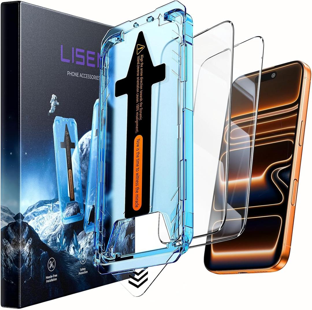 LISEN 2 Pack [Top 9H+ Hardness] Glass for iPhone 17 Pro Max/iPhone 16 Pro Max Screen Protector, Military Grade Shatterproof 8K HD Auto Dust-Elimination Bubble Free Tempered Glass with Ultra Fit Tray