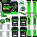 XSTRAP STANDARD Wheel Chock E-Track Tie Down Straps Kit, 2 Pack 2" x 9FT Over-The-Tire Ratchet Straps with Steel Wheel Chocks, 1466 lbs WLL for ATV, UTV, Lawn Mower, Trailer Hauling, Green