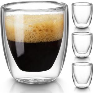 Gencywe Double Walled Espresso Cups Set of 4 (50% Thicker), 3 Ounce Clear Expresso Coffee Mugs, Espresso Shot Glasses, Double Wall Insulated Espresso Cups Suit for Espresso Machine, Microwave Safe