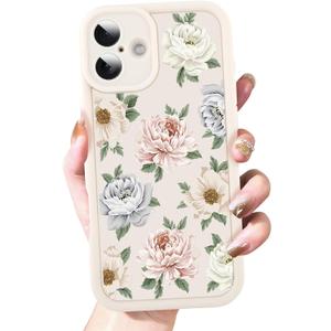 OOK Case for iPhone 16 Cases Cute Flower Floral Pattern Design for Girls Women Soft Silicone Camera Lens Protective Phone Cover for iPhone 16 6.1 Inch White