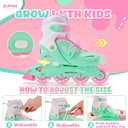 2PM SPORTS Inline Skates with Light Up Wheels, Roller Skates Blades for Boys Girls Kids Ages 5-8 8-12 4-6 6-12, Size Adjustable Beginner Blades Roller Skates (Large - Youth (4Y-7Y US), Green)