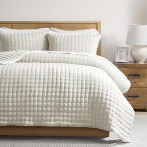 WDCOZY King Size Quilt Bedding Sets with 2 Pillow Shams, Ivory Lightweight Soft Bedspread Coverlet, Quilted Blanket Thin Comforter Bed Cover for All Season, 3 Pieces, 104x90 inches