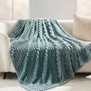 Dusty Blue Striped Throw Blanket, 330GSM Soft Plush Fleece Blanket for Couch Sofa Bed, Decorative Cozy Giftable Home Blanket, 50x60 Inches