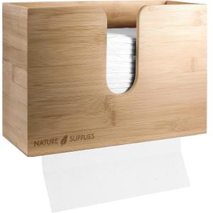 NATURE SUPPLIES Bamboo Paper Towel Dispenser for Bathroom and Kitchen, Wall Mount or Countertop Holder for Multifold, C-Fold, Z-Fold, Tri-Fold Hand Towels, Commercial Use, for Home or Office