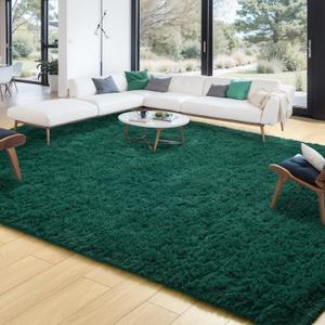Merelax Soft Modern Indoor Large Shaggy Rug for Livingroom Bedroom Dorm Kids Room Home Decor, Non-Slip Plush Fluffy Furry Fur Area Rugs Comfy Nursery Accent Floor Carpet 9 x 12 Feet, Deep Green
