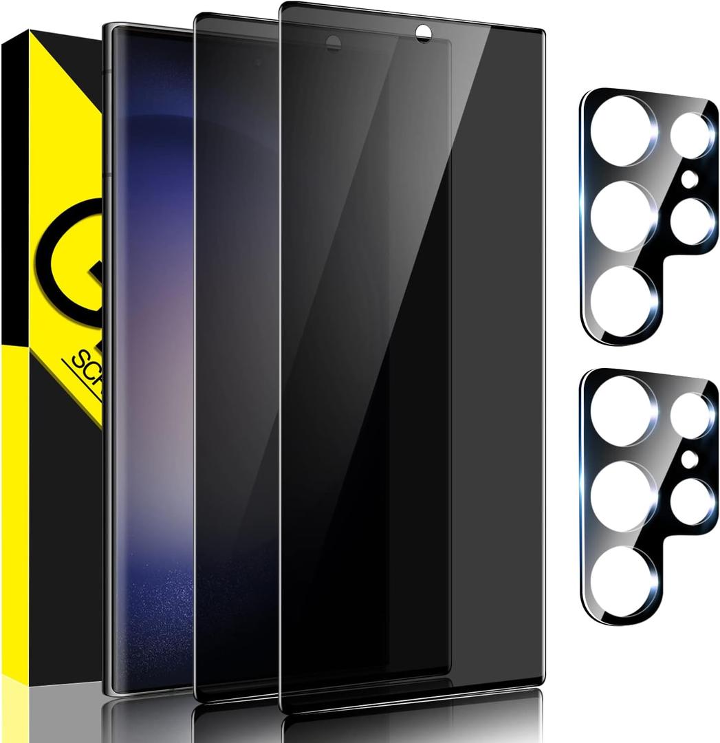 [2+2 Pack] Galaxy S23 Ultra Privacy Screen Protector, 9H Tempered Glass, Ultrasonic Fingerprint Support, 3D Curved, HD Clear Anti-Spy Film for Samsung S23 Ultra 5G Glass Screen Protector