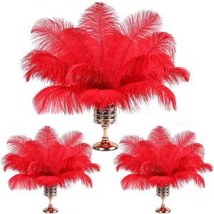 THARAHT Ostrich Feathers 90pcs Large Natural Bulk for Vase Crafts Wedding Party Centerpieces Christmas Tree Decoration Feathers,Red