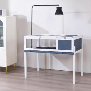 BIRASIL Wood Tortoise House, Indoor Turtle Habitat Reptile Cage, Tortoises Enclosure for Small Animals Lizards Hamster