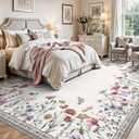 8x10 Area Rugs, Machine Washable Low Pile Floral Rugs for Living Room, Bedroom, Large Area Rug with Non-Slip Backing for Dining Room(Classic Beige)